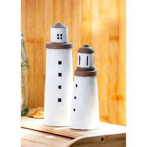 (Set of x2) Cement Lighthouses - Coastal Home Decor